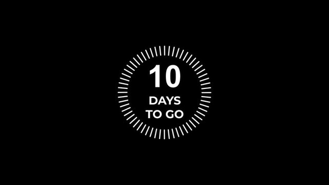 Animated countdown timer graphic with 10 days remaining in a circular motion against a black background