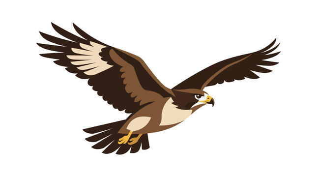 Brown hawk in flight a flat vector illustration on a white background