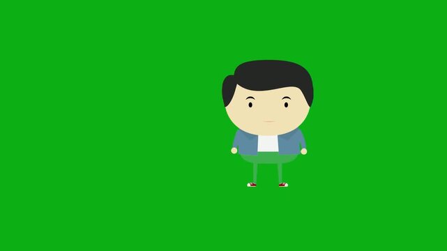 Cartoon businessman character holding camera photo animation on green screen chroma key for video editing motion graphics social media content creation stock templates youtube marketing prod