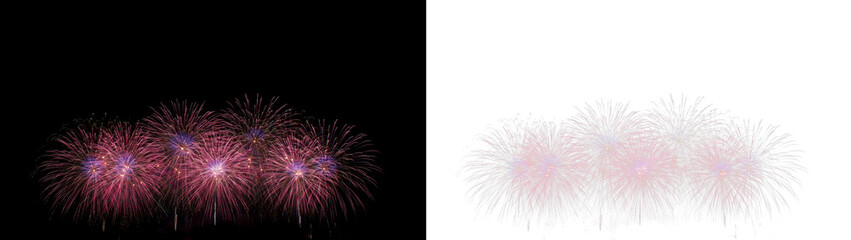Obraz premium Beautiful vibrant firework display with multiple bursts of colorful sparks lighting up the night sky during a festive celebration or holiday event isolated on transparent background