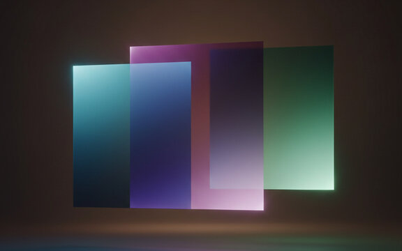 Title: Modern abstract geometric background with overlapping pastel blue, purple, pink, and orange rectangles for contemporary digital design and creative projects