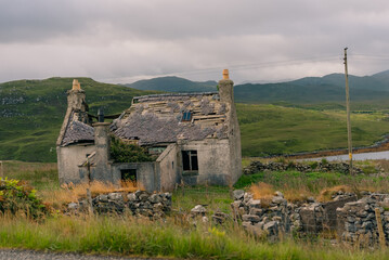 Derelict traditional croft house in Balallan on the Isle of Lewis, Outer Hebrides, Scotland, UK - 4 September 2026. © IBRESTER