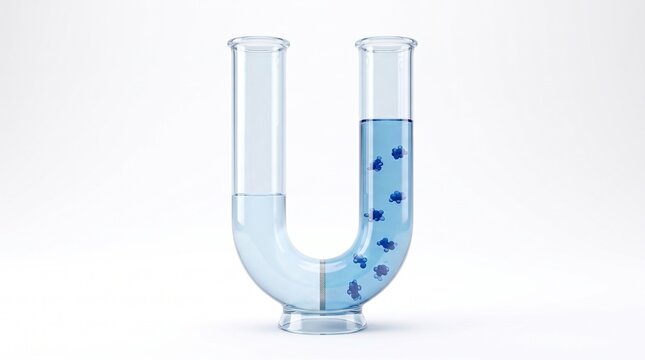 Classic osmosis U-tube demonstration 3D diagram white