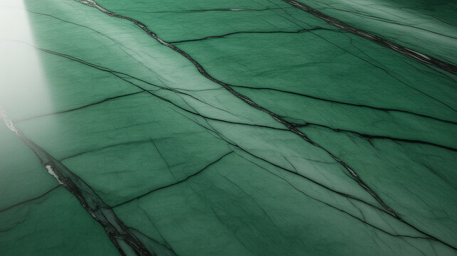Green marble slab with dark veining displays a polished natural stone texture