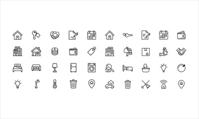 Set outline icons related to rental property. Linear icon collection. Editable stroke. Vector...