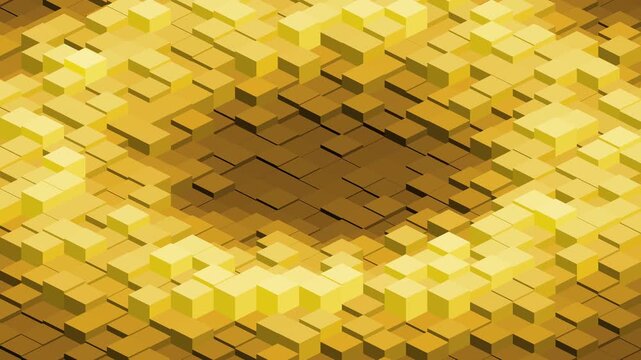 Abstract Golden Voxel Cubes Creating a Dynamic Ripple Wave Pattern Background