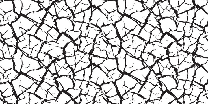 Seamless pattern of black cracks on a white surface representing a dry and broken texture