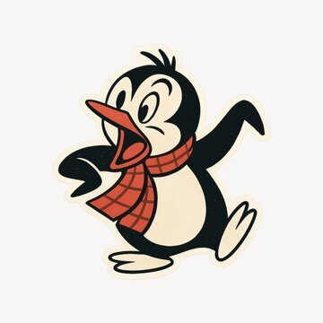 Retro penguin cartoon illustration