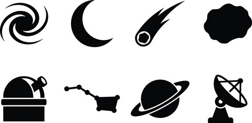 Astronomy and Outer Space Exploration Vector Silhouette Icons Set © Dipu