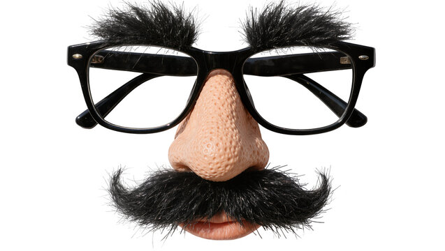 Funny disguise glasses with fake nose and mustache, isolated on transparent background