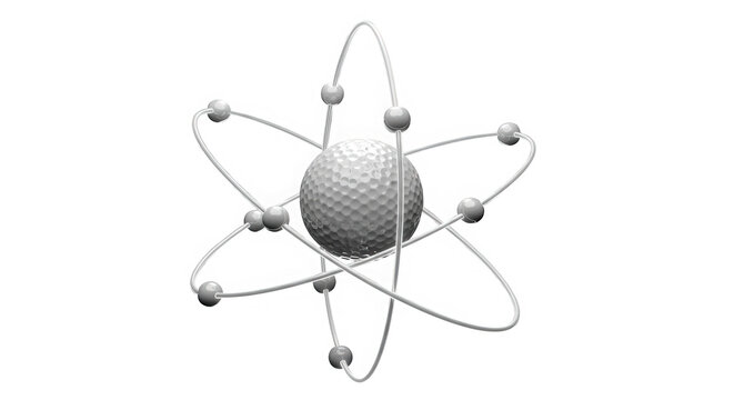 Simple atom model with electron orbits isolated on transparent background