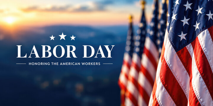 American Flag on Pole, Waving USA Flag, Labor Day Patriotic Background,,
