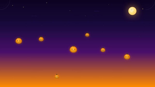 Halloween Pumpkin Lantern Parade &mdash; Friendly Jack-o-Lanterns Floating in Twilight Sky