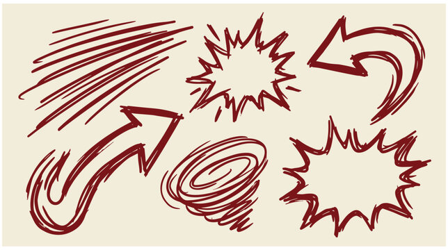 Set of sketch-style explosions and motion lines for comics and graphic design with comic elements hand drawn explosions scribble blasts graphic effects vector graphics design assets