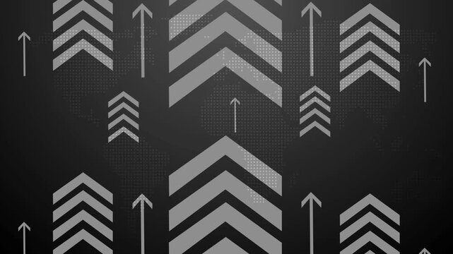 Stylized chevron arrows pointing upward gradient background with subtle world map dots animation