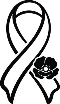 Remembrance Day Awareness Ribbon Poppy Silhouette Vector Design