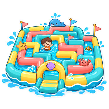 Cute Inflatable Floating Ocean Maze with Playful Sea Adventure