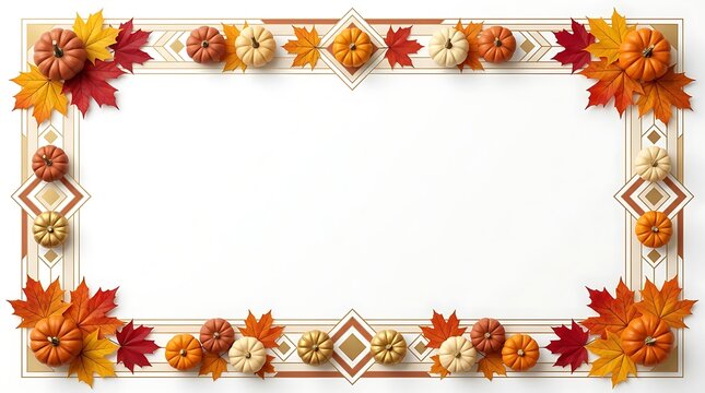 Autumnal border of colorful leaves and pumpkins creating a seasonal frame