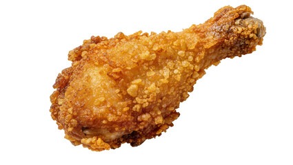 Crispy golden fried chicken drumstick with textured breading, isolated on transparent background © Luca