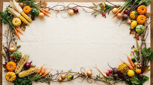 Autumnal floral border with pumpkins and seasonal foliage on a white background