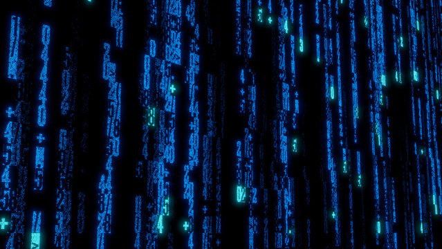 Textured Digital Wall of Dense Blue and Green Code on Dark Background, Ideal for Financial Technology, Data Visualization, and Modern Digital Design Applications