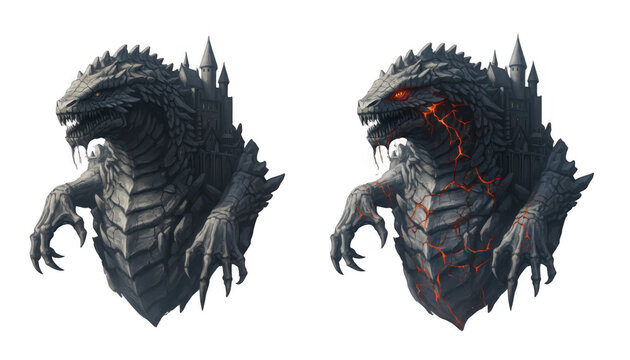 Fantasy Stone Dragon Monster and Dark Castle Architecture