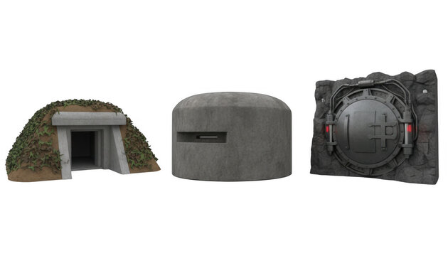 Set of Military Concrete Bunkers and Armored Vault Door