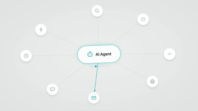 AI Agent Hub Network Motion Graphic, Teal and Orange Interactive Visualization, Seamless Loop, Modern Digital Interface, Technology Animation, Digital Communication, Infographic Elements