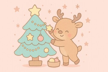 Fototapeta premium Cute festive reindeer wallpaper.