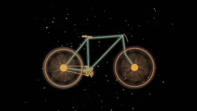 Neon bicycle glowing with light trails on a dark background showing a modern abstract style bike graphic design for cycling concept art and futuristic sports themes 4k Motion Video