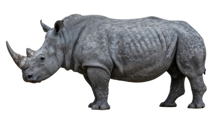 Large grey rhinoceros with two horns, isolated on transparent background © Iura