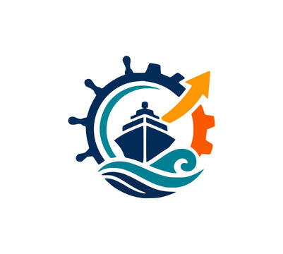 Modern Marine Vessel Ship Navigation Helm Steering Gear Logo Vector