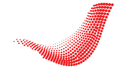 Obraz premium Abstract red halftone shape with fading dots forming a curved wave pattern