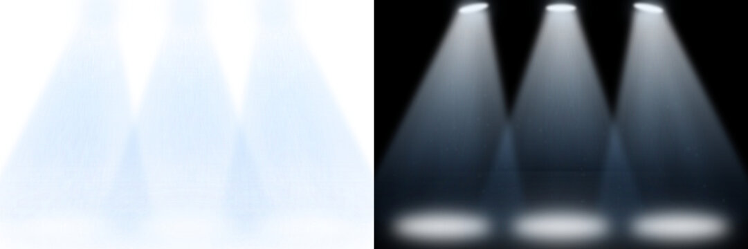 Triple stage spotlights three vertical beams theatre studio concert podium award event illumination