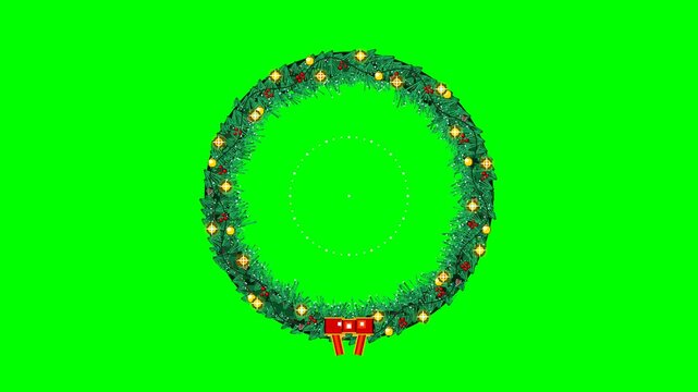 A high-quality 16-bit pixel art animation of a Christmas wreath functioning as a mechanical 5-second countdown timer. Features sequential physical segment activation with glowing fairy lights, bouncin