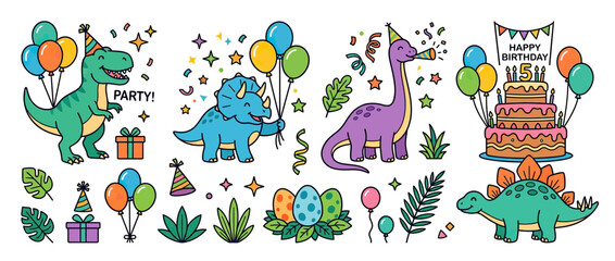 Cute Dinosaur Birthday Party Elements Collection © adung