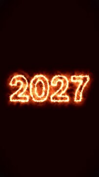 Vertical video animation of an abstract fire with the year 2027 - represents the new year 2027 - happy new year concept.