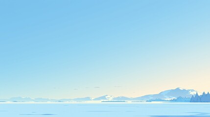 Obraz premium 広大な雪景色が広がる冬の湖と山々のイラストレーション