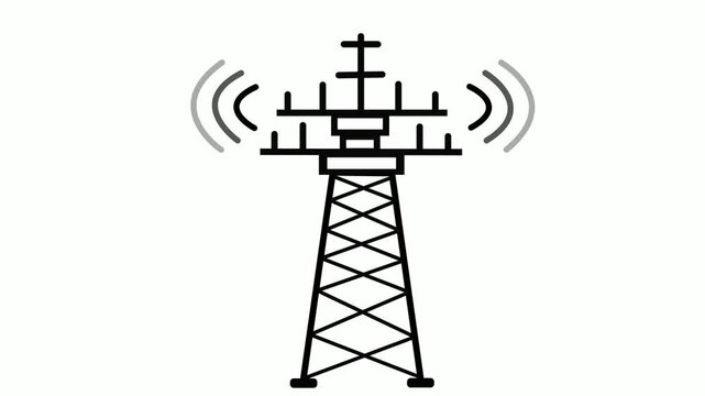 Radio transmission tower icon with wireless signal animation