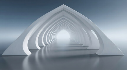 Obraz premium Abstract Architectural Corridor with White Arched Structures and Soft Lighting for Modern Interior Design Backgrounds