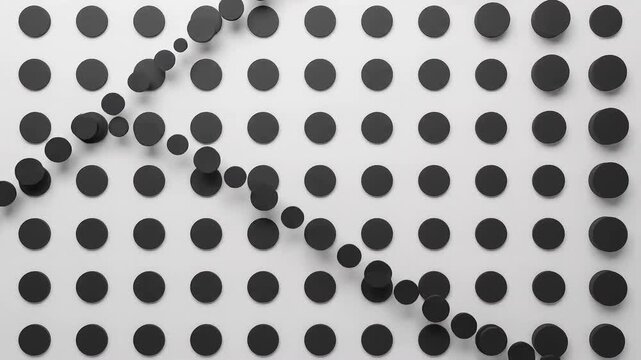 Minimalist 3D black dots. Abstract geometric pattern with moving circular elements. Modern motion graphic design. isolated on White Background