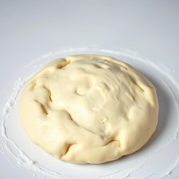 Round uncooked dough, smooth surface, raised edges, ready for baking or topping,  uncooked,  kitchen