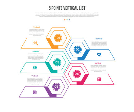 5 Points Vertical List Infographic Template with 5 Point Hexagon Banded Design for Slide Presentation