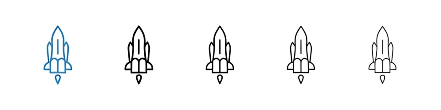 Space shuttle icons collection vectors for web ui. Thin line customizable illustration. Contour symbol. Vector isolated outline drawing. Editable stroke
