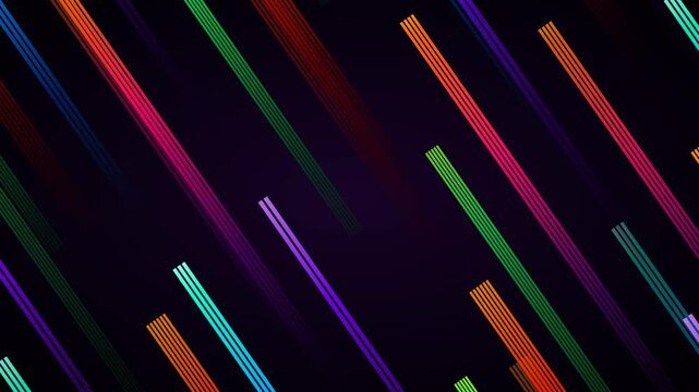 Abstract Diagonal Neon Light Lines Moving Across Dark Background for Cyberpunk VJ Stage Visuals