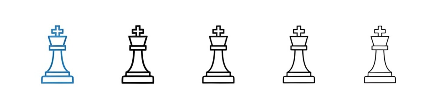 Chess king icons collection vectors for web ui. Thin line customizable illustration. Contour symbol. Vector isolated outline drawing. Editable stroke