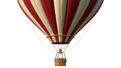 Red and cream striped hot air balloon with wicker basket, isolated on transparent background © Maria