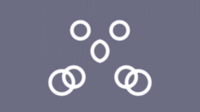 Abstract Geometric Animation of Glowing White Rings Morphing on Gray Background