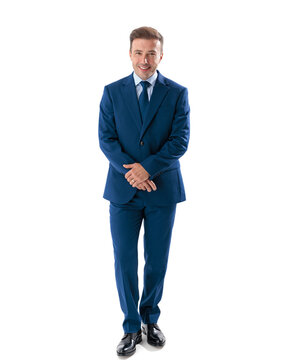 Cheerful middle aged man in suit standing smiling