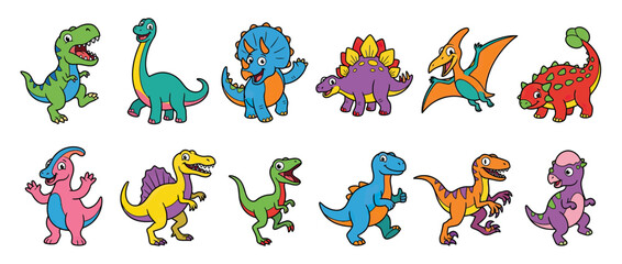Cute cartoon dinosaurs collection isolated on transparent background © arik